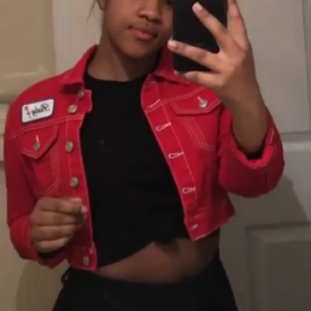 Red denim jacket